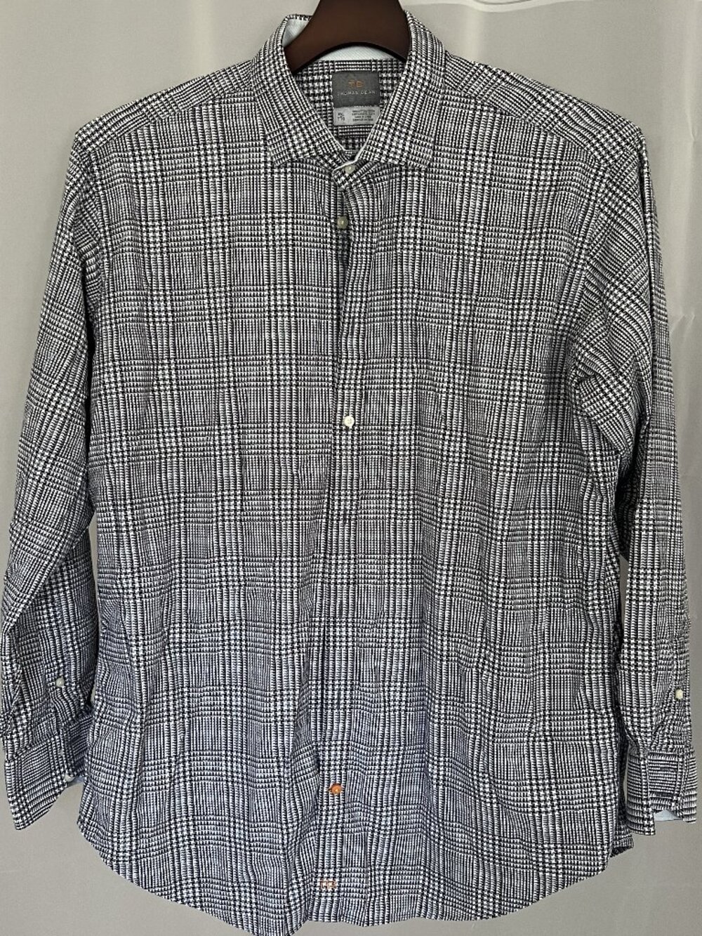 Thomas Dean TD Men’s Button-Up Shirt XXL Black White Geometric Plaid Print